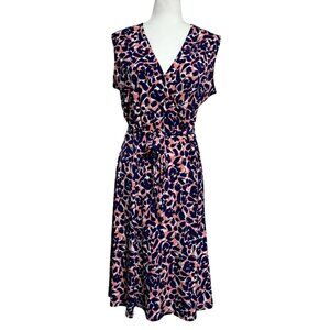 Leota Womens Sleeveless Faux Wrap Dress Floral Print L 95% Polyester/5% Spandex